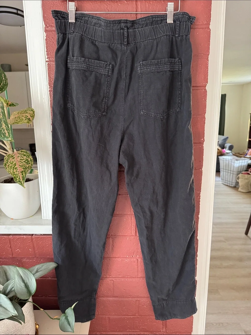 Anthropologie High Waist Tapered Leg Trousers 100% Cotton Faded Black Size Small